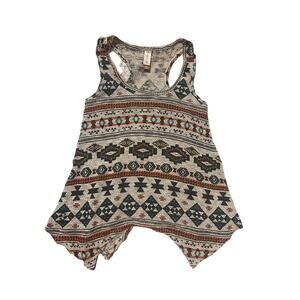 Womens Aztec Native American Print Tank Top Asymmetrical Hem Western Size Medium